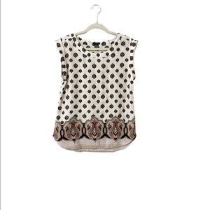 🟢ANN TAYLOR Factory Sleeveless Bohemian Pattern Design Top Blouse Cream Size S